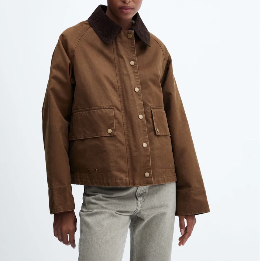 MANGO Waxed-effect parka | Medium Brown | Size M